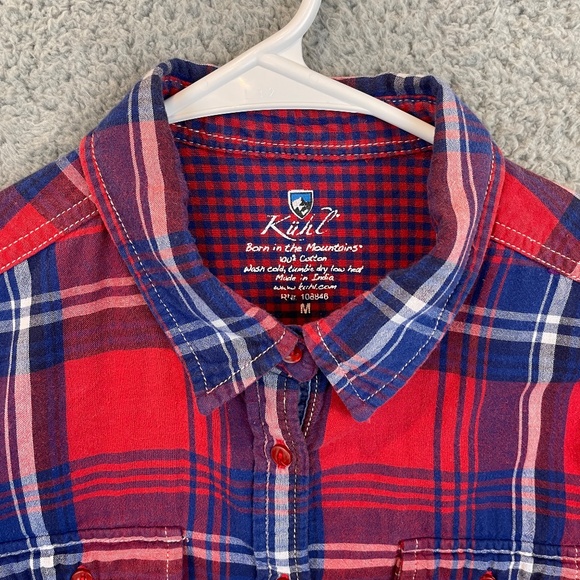 KUHL Button Up Shirt Womens M Red Blue Plaid L/S Thin Flannel Double Pocket - Picture 7 of 15
